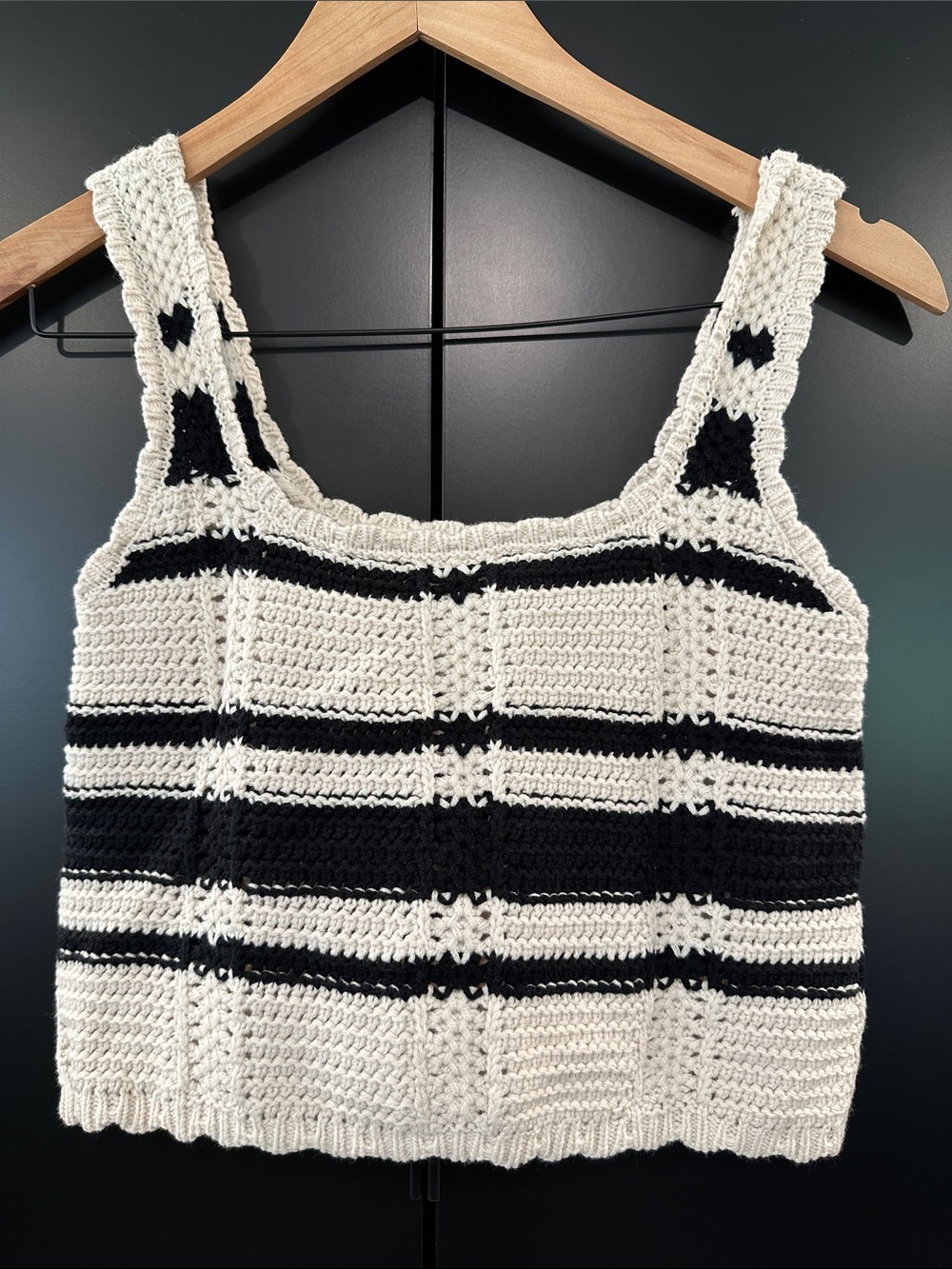 Saltwater Luxe Crochet Knit Striped Tank Top Sleeveless Crop Square Neck Small